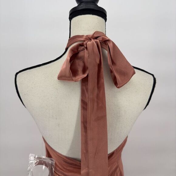NWT  Birdy grey monica halter maxi dress shiny satin terracotta Womens Size XXL - Picture 7 of 11